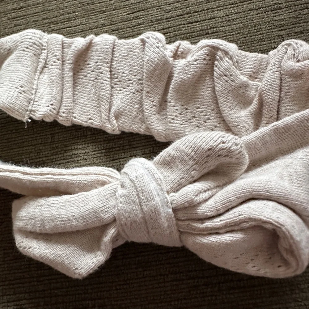 L’ovedbaby Organic Cotton Pointelle Oatmeal Beige Tie Headband 6-12 Months NWT